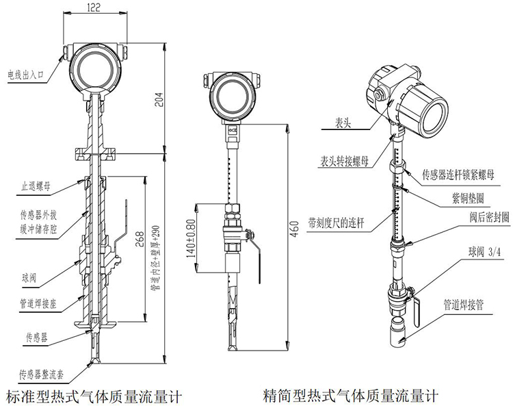 甲烷流量计插入式结构尺寸图