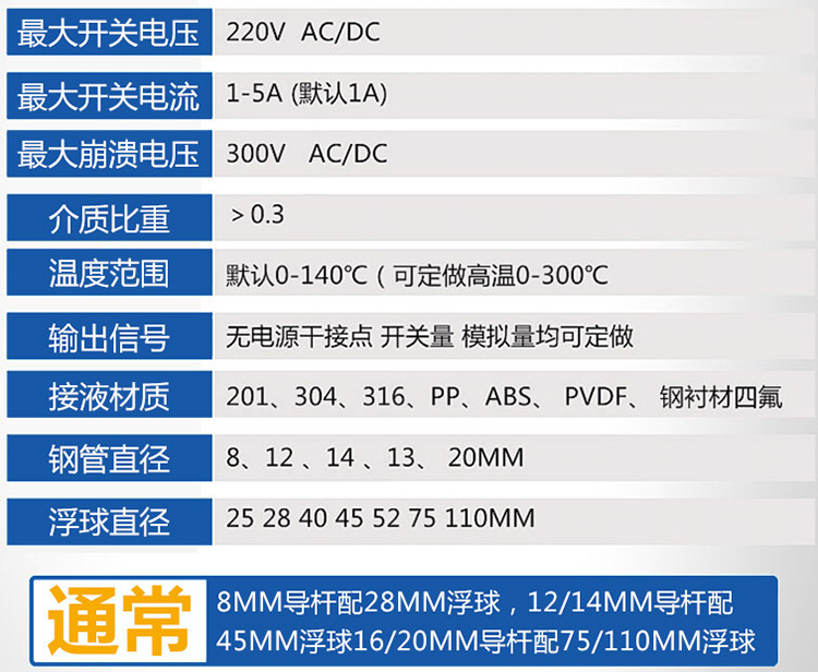 浮球式液位变送器技术参数对照表