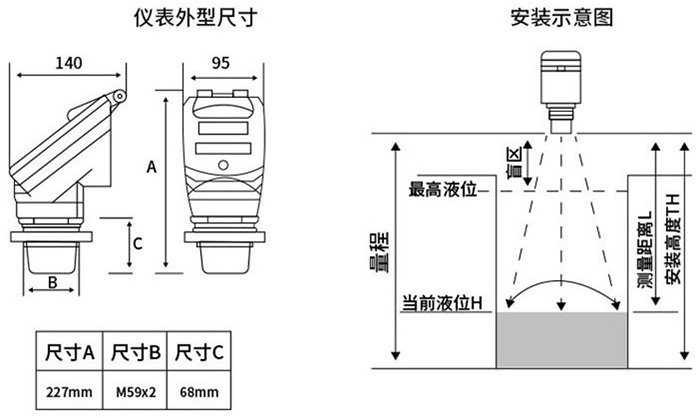 污水处理液位计外形尺寸图