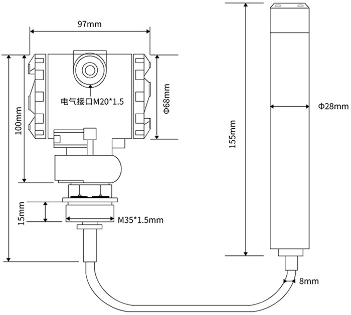 水池液位变送器外形尺寸图