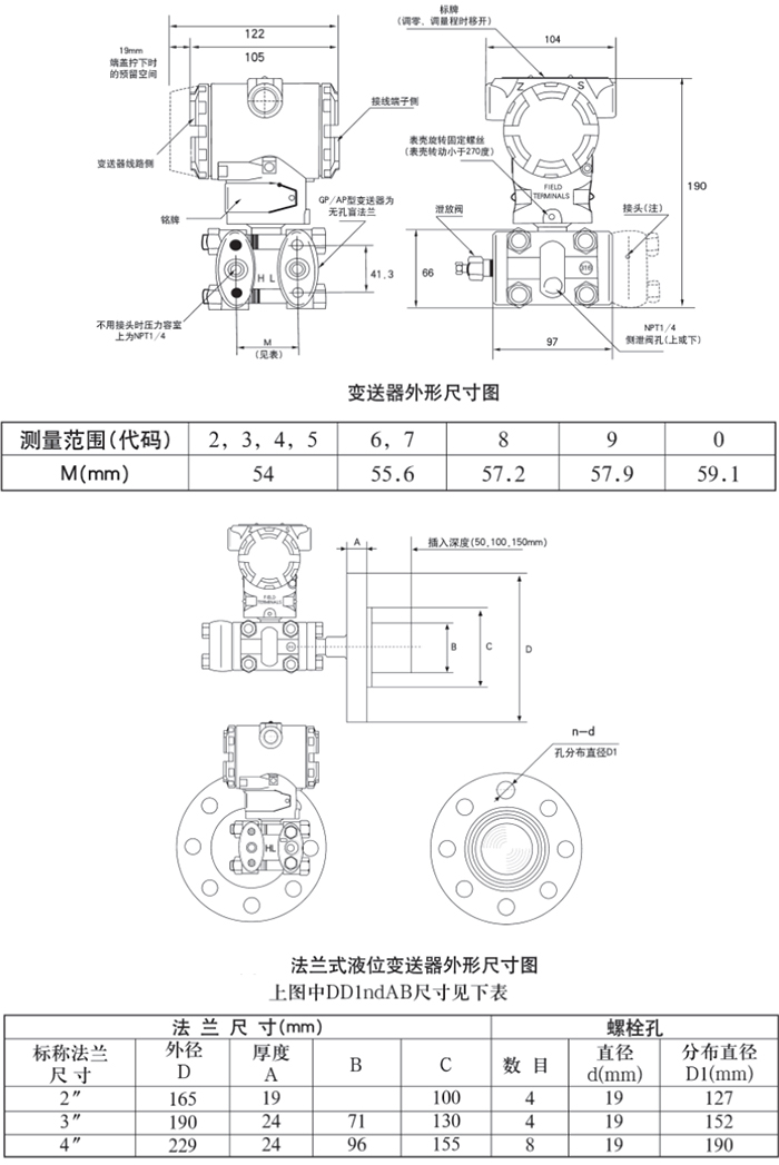 高压液位变送器规格尺寸表