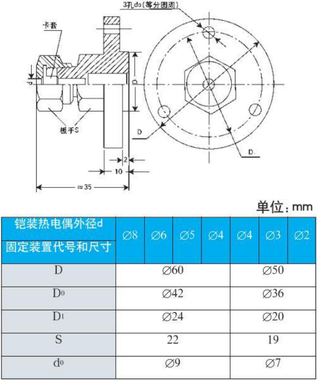 化工用热电偶法兰安装尺寸图